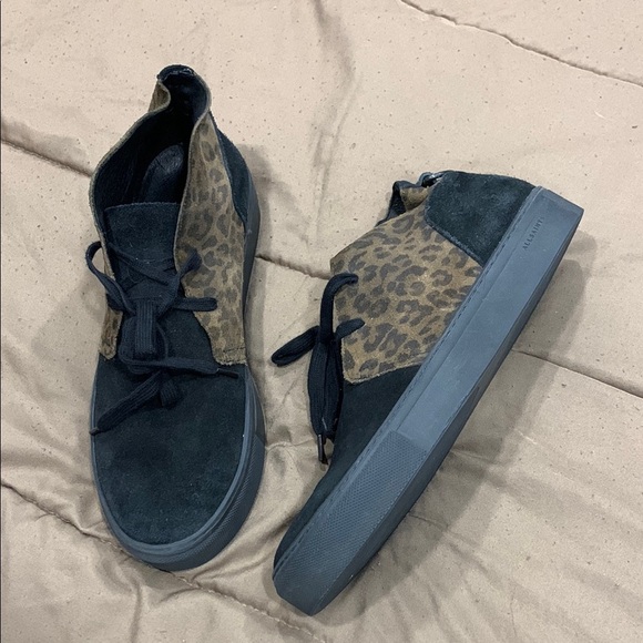 ALL SAINTS DUMONT HIGH TOP SUEDE MENS sz 9 42 SNEAKERS SLATE Animal Print black - Picture 1 of 6